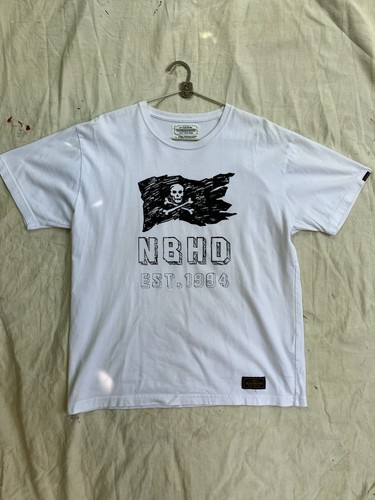 Neighborhood Tokyo Pirate Flag Cotton Graphic White T Shirt L  Made in Japan