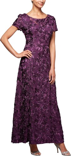 Alex Evenings Womens Long Rosette Mother of The Bride Dress 18 Eggplant