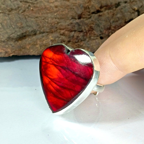 Red Flash Labradorite Heart Ring 925 Sterling Silver Jewelry Ring Women's Ring