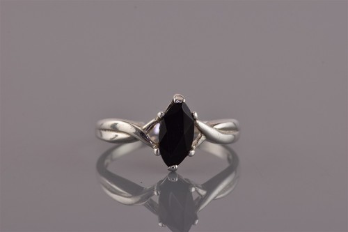 AVON Sterling Silver Black Tourmaline Marquise Crossover Band Ring 925 Sz: 9