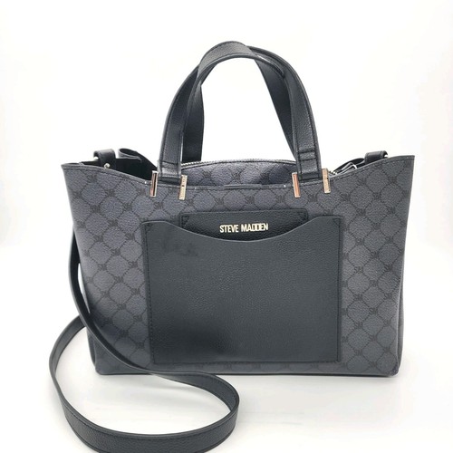 Steve Madden B Parker Tote Satchel Grey Black Purse Removable Pouch