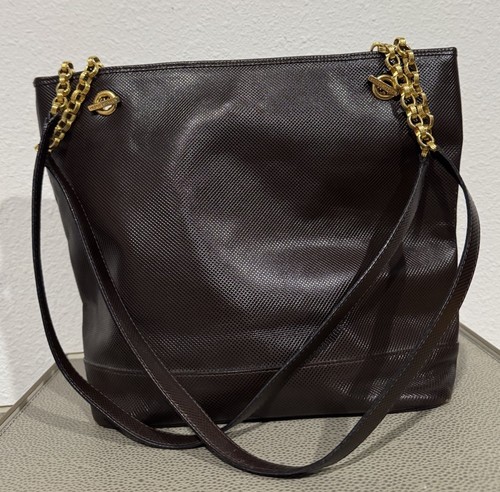 Vintage Bottega Veneta Marco Polo Brown Coated Leather Trim Medium Shoulder Bag