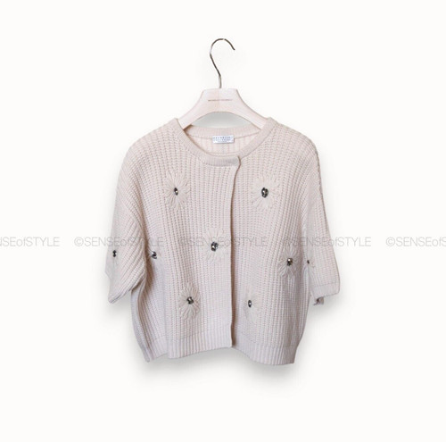 Brunello Cucinelli Maglione Cardigan Cashmere Cristalli Swarovski S