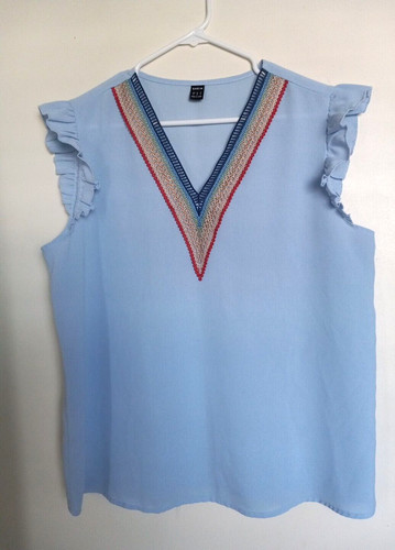 ESSENTIALS Canotta donna Shein taglia 12 blu scollo a V