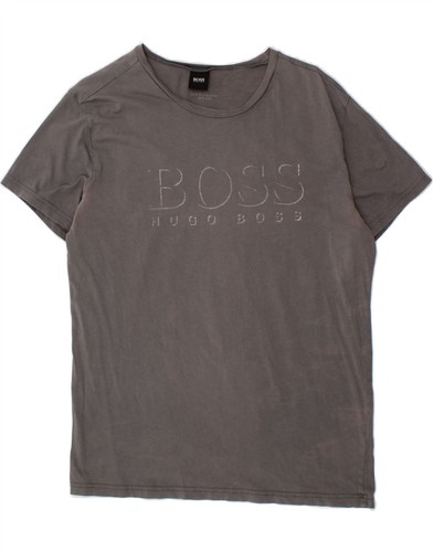 HUGO BOSS Mens Graphic T Shirt Top Medium Grey Cotton CC59