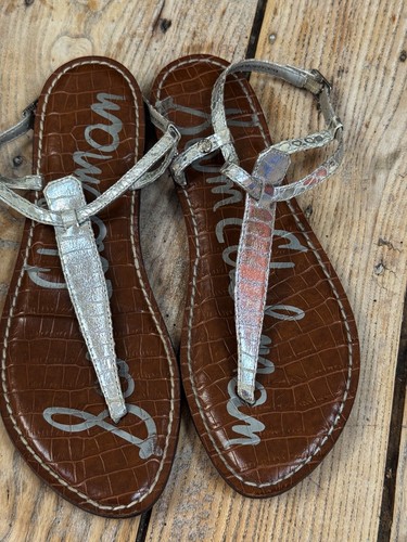 SANDALI Fab SAM EDELMAN argento metallizzato finto croc ecopelle perizoma piatto 6 39
