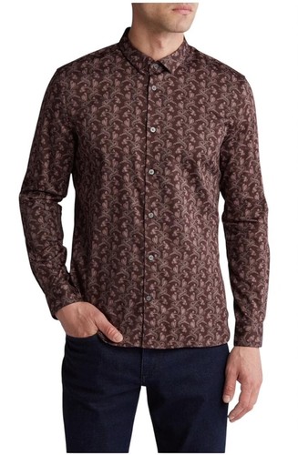 John Varvatos Mens Red Wine Ross Collared Floral Button Up Shirt Sz L NEW