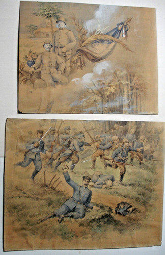 2 ORIGINAL WATERCOLORS 1916 AND COCHINCHINA WAR HENRI JONCKER 51X40 CM 57X46