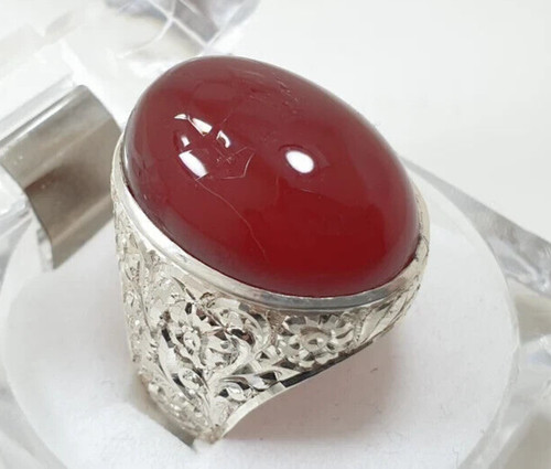 Mens Yemeni Aqeeq Ring Deep Blood Red Yamni Agate Ring For Men Natural Agate man