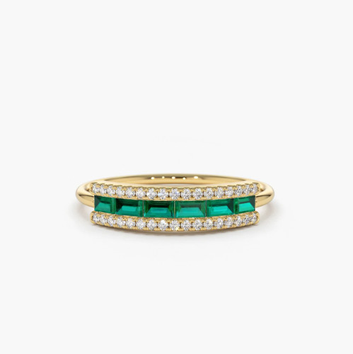 CARTIER Anello in oro giallo 14 carati 585 anello memory smeraldo baguette brillanti diamanti VS