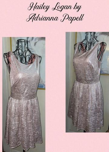 HAILEY LOGAN BY ADRIANNA PAPELL ROSE G METALLIC COCKTAIL DRESS~FIT & FLARE~M