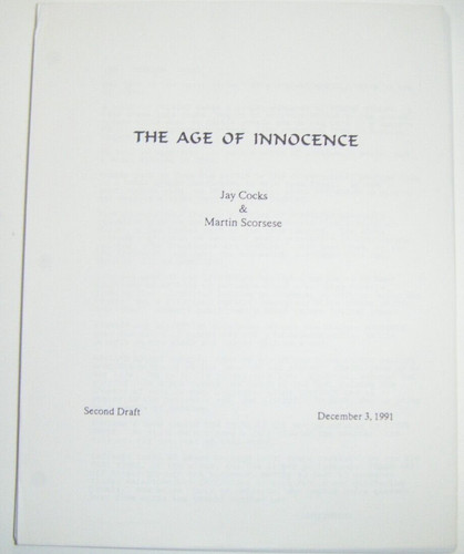 The Age of Innocence Script Screenplay By Jay Cocks & Martin Scorsese