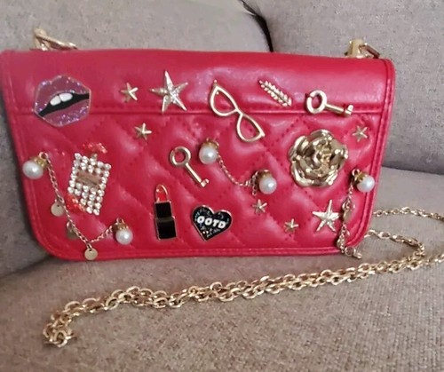 Aldo Polman Red Crossbody Embellished Wallet Vegan Leather Removable Chain Strap