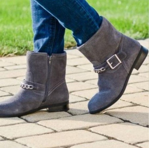 Vionic Crescent Gray Suede Moto Ankle Boots Size 6 EUC