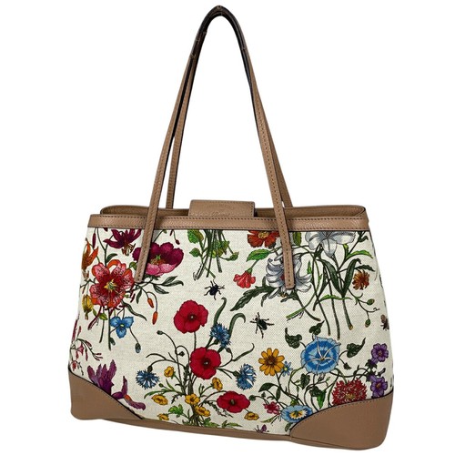 Gucci Flora Tote Bag Shoulder Floral Canvas Beige Multicolor 358470 Women'S U