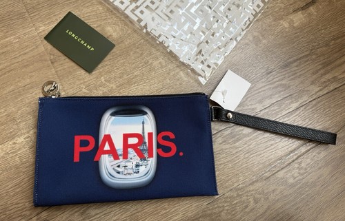 Pochette pochette Longchamp Paris blu navy con cerniera nuova edizione limitata aeroporto