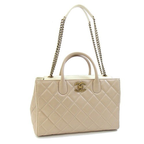Chanel 2 way handbag Boat Bellow A46148A Beige Ivory Calf leather U Chain