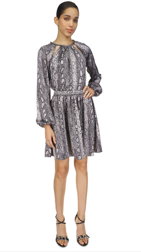 Abito donna Michael Michael Kors stampa pelle di serpente scollo a catena nero multi taglia M