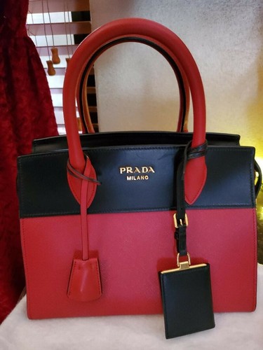 PRADA Fuoco+ Nero Saffiano Borsa Vitello In pelle City con ricevuta e certificato