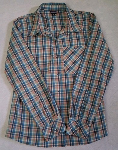 Womens Patagonia long sleeve shirt M nylon polyester green plaid