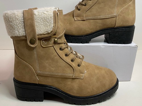 LI NING Olivia Miller Lace Up Fur Lining Fashion Ankle Boots Natural Tan Women's size 9