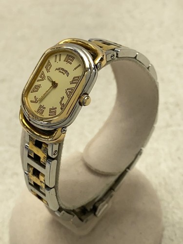 Orologio analogico Hermès Rallye RA1.240 acciaio inox quadrante crema vintage
