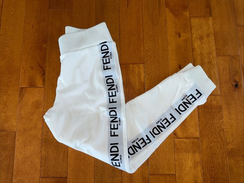 Pantalone felpa Fendi Rama Roma 6 S M logo righe bianco pista 2018 elastico in vita