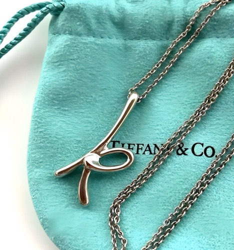 TIFFANY & CO. Elsa Peretti Necklace Silver 925 w Pouch Initial "k" Pendant Chain