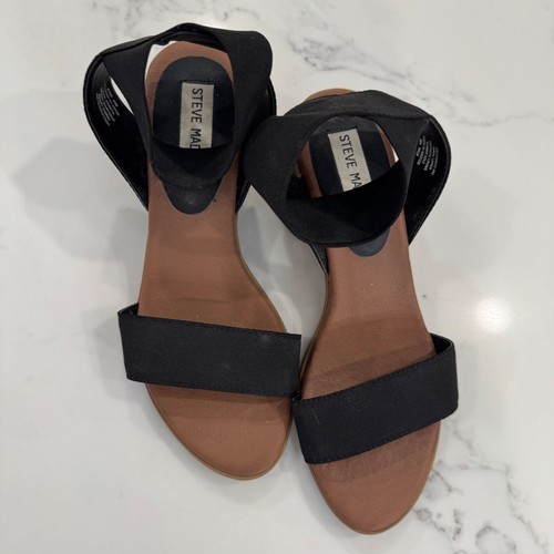 Sandali Steve Madden neri elasticizzati alla caviglia plateau zeppa misura 6M