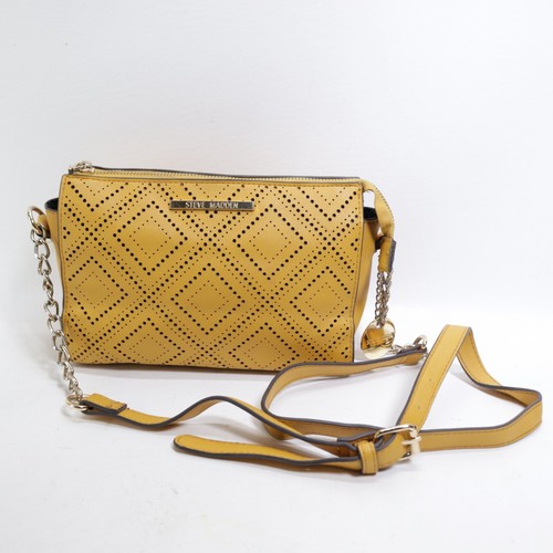 Steve Madden Crossbody Handbag Women Yellow Perforated Faux Leather Purse Bag