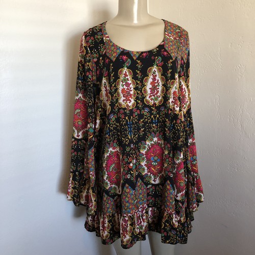ESSENTIALS Vintage MuMu Brand Women's S Floral Dress Tunic Flutter Slv Ruffle Hem Short
