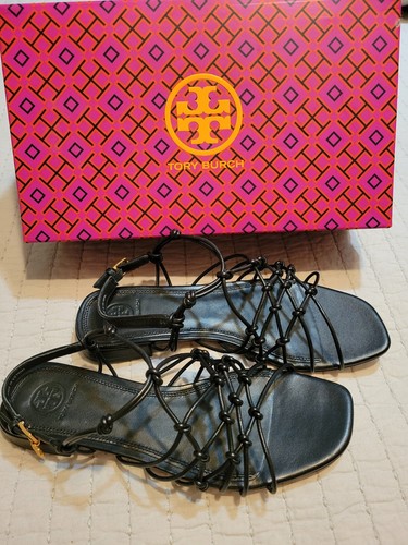 Autentici sandali Tory Burch a malapena lì annodati piatti in pelle nappa 8 M
