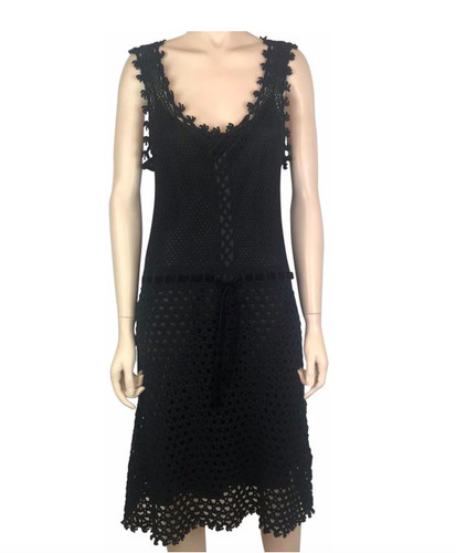 ABITO IN PIZZO MOSCHINO NERO NUOVO SENZA ETICHETTE  NASTRO NERO  SLIP SETA  EU 42  $1850