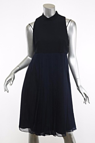 Abito svasato senza maniche MIU MIU donna blu navy finto scollo plissettato 6 42 nuovo con etichette $3030
