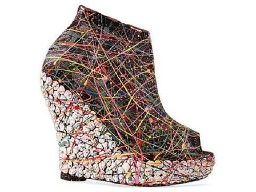 JEFFREY CAMPBELL TICK PAINT BLACK LEATHER PLATFORM BOOTIES UK 5 US 7.5 EU 38 NEW