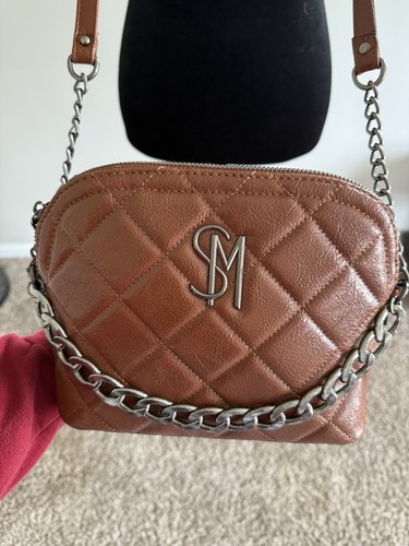 Steve Madden BMAGGIE CRINKLE Brown Nutshell Dome Crossbody Chain Strap NWT