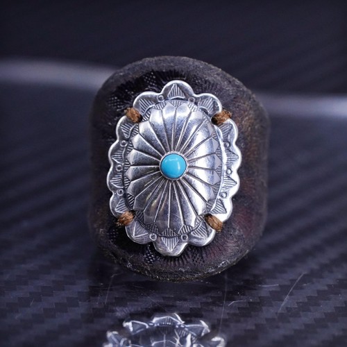 sz 5.25 Native American southwestern sterling silver 925 leather ring turquoise