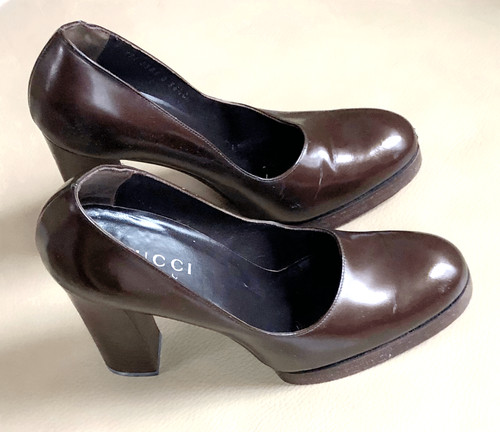 Scarpe classiche GUCCI da donna marrone cioccolato italiano décolleté tacchi taglia 36 5 C