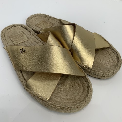 Sandali espadrillas piatti Tory Burch taglia 10 Bima oro pelle metallizzata slide