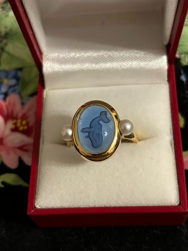 Disney Mikimoto Fantasia Humpback Whale pearl Venetian glass ring NWOT size 8