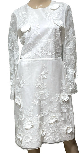 Abito da cocktail Valentino Resort 2012 bianco seta floreale 3D ricamato applique 6