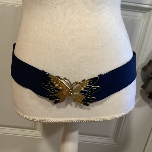 Fairycore festival blue g whimsy butterfly elastic stretch 2" belt waist 40"