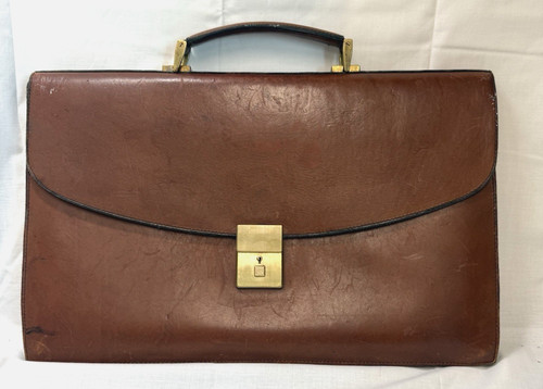 Frank Clegg Briefcase Leather Cognac 4 Compartments Locking ( no key) 17" USA