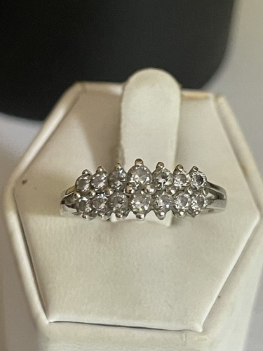 Sterling Silver Two Row Apex Design Cubic Zirconia Set Ring Size R