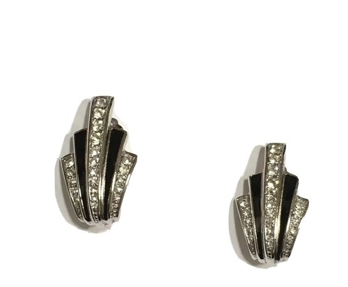 Givenchy Orecchini Clip On Parigi New York Art Déco Abito da Sera Strass Vintage
