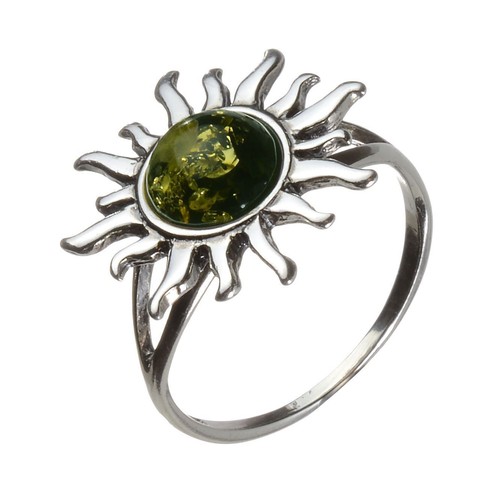 Sterling Silver and Baltic Green Amber Sun Ring