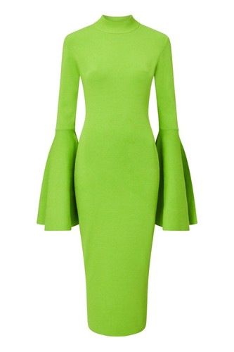 MOSCHINO Abito midi Solace London Giana verde brillante nuovo con etichette nuovo con scatola 6US 10UK $500