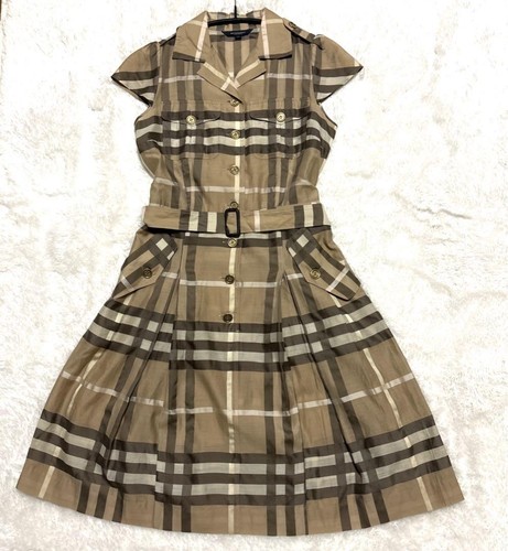 Abito BURBERRY LONDON Nova a quadri 36 misto seta con cintura beige taglia S Giappone
