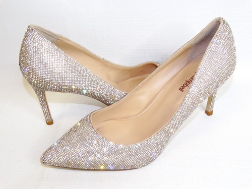 Jeffrey Campbell Pelara Heels sz 9 Sparkly Crystal Silver Nude Pumps Pointed Toe