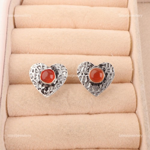925 Sterling Silver Round Cut Carnelian Gemstone Birthday Dangle Bezel Earrings
